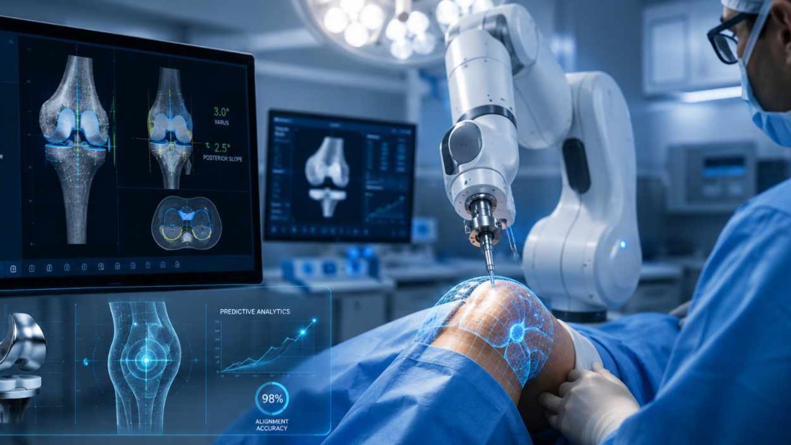 AI-powered-robotic-knee-replacement-surgery-with-advanced-3D-joint mapping-and-real-time-orthopedic-surgical-planning-in-a-modern-operating-room