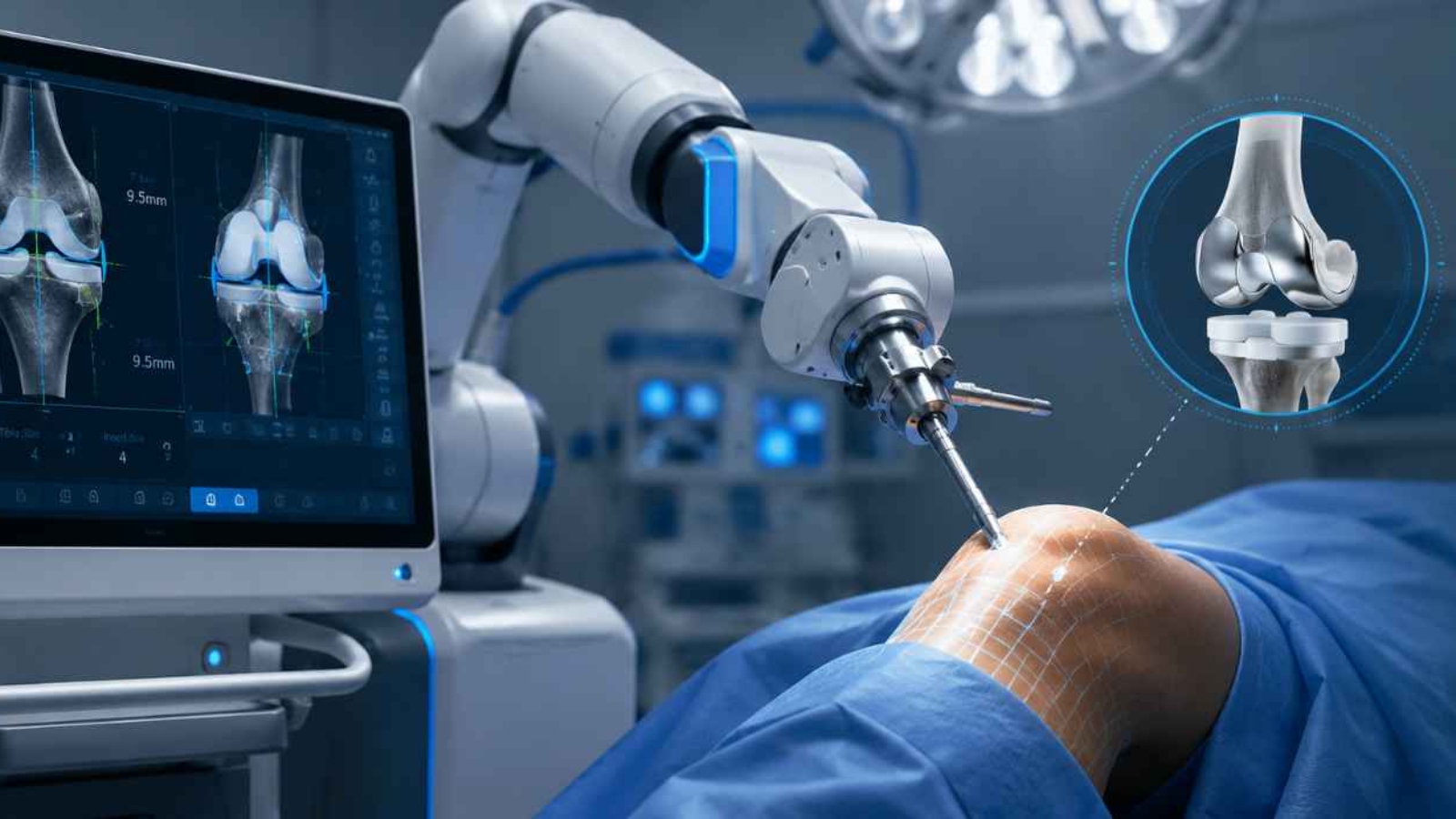 robotic-assisted-knee-replacement-surgery-with-advanced-3D-mapping-and-precision-guided-orthopedic-technology-in-a-modern-operating-room